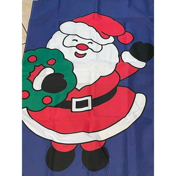 Santa Christmas curtain panel single drapes Wreath Holly tapestry 43" x 28" - Picture 2 of 7